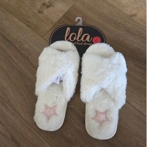 Lola Women's Fuzzy Star Slippers Cozy Plush Slides Cream Size Large